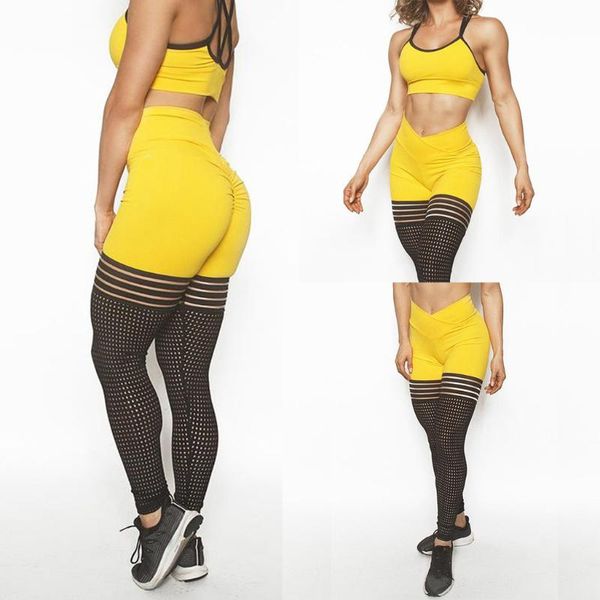 

women yoga set hollow-out hip-lifting sports fitness running vest yoga trousers tracksuits women set ropa deportiva mujer#b35