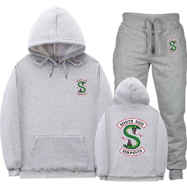 

riverdale мужская письмо печати свитер костюм спортивный пиджак личность дизайн одежды бег фитнес отдых двухкусочный мужчины, Gray