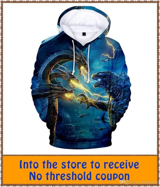 

new the film godzilla king of monsters hoodies 3d print leisure men/women hoodie spring autumn fashion cool clothes xxs-4xl, Black