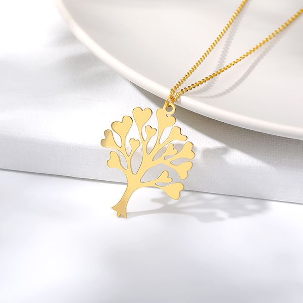 

tree of life pendant necklace statement jewelry stainless steel heart leaf collar necklace bijoux femme bisuteria mujer 2019, Silver