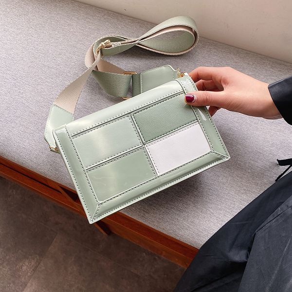 

women handbag female 2020 new fashion color-matching checkered small square bag wide shoulder strap shoulder messenger bag tide