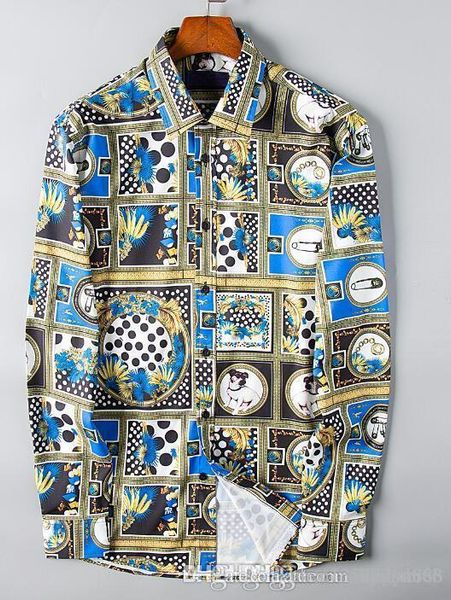 

2019 new men's shirt long sleeve shirt fashion men's fashion british gentleman korean slim print totem big flower 9, White;black