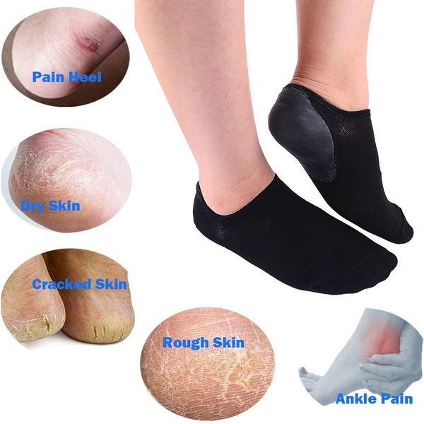 

1pair pink feet spa gel socks moisturizing soft repair cracked foot skin treatment socks for women foot care stretchable, Black;white
