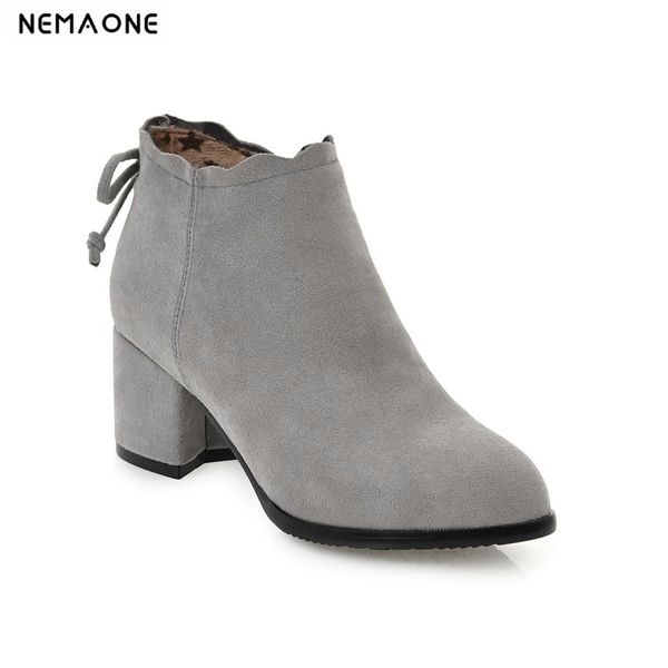 

new square high heels ankle boots woman office ladies dress boots spring autumn casual shoes woman large size 43, Black
