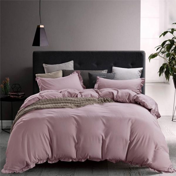 

that chinese girl recommends comfortable ruffle sleeves bedlinen set solid color bedding 3pcs/set with duvet cover pillowcase