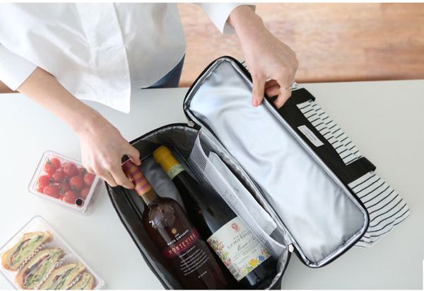 

double-layer insulated picnic tote bag, Blue;pink