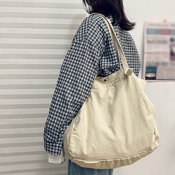 

large capacity canvas tote bag fabric cotton cloth reusable shopping bag women beach handbags retro solid color shopping bags#g2