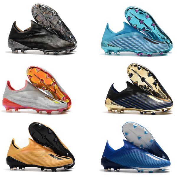 

new x 19.1 fg mens soccer shoes with shoelace cleats chaussures crampons de football boots x19+ scarpe da calcio, Black