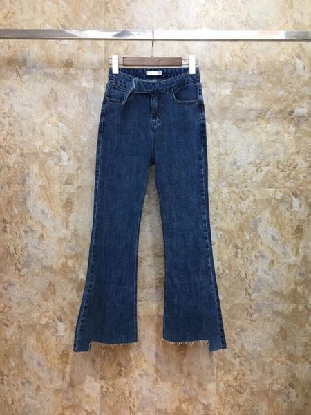 

the new autumn and winter 2019 women's irregular horn jeans trousers 1004, Blue