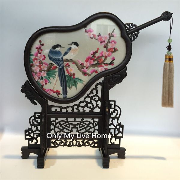 Antiga casa decoração acessórios ornamentos de mesa vintage mão padrões de seda chinês bordado com wenge de madeira quadro decorações presente