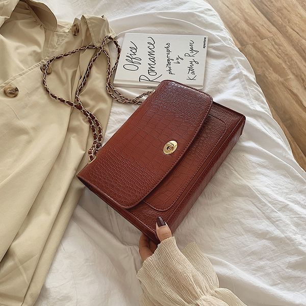

старинные аллигатор металлическая цепь crossbody сумка женщины большой емкости искусственная кожа сумка женская мода soild цвет лоскут 2019
