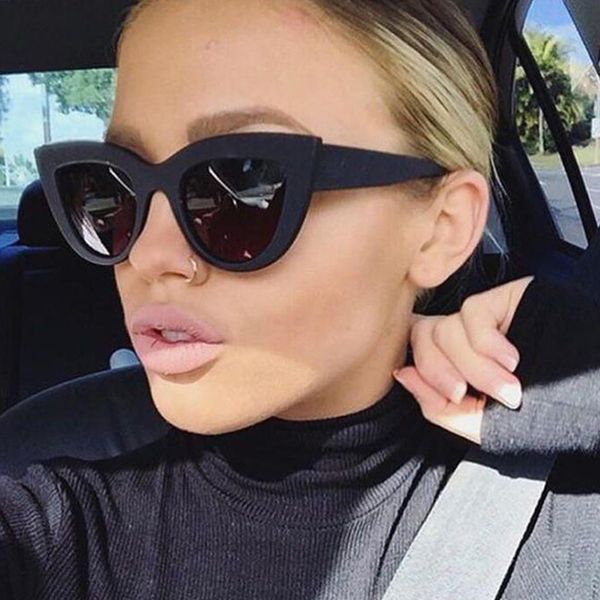 

lvvkee 2020 brand designer vintage cat eye sunglasses women tinted color lens shaped sun glasses female black mirror eyewear, White;black