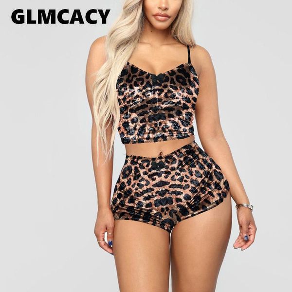 

4 colors women two piece suits spaghetti strap crop and shorts set leopard night party clubwear sleepwear, White
