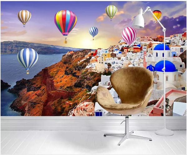 Carta da parati 3D foto personalizzata 3d murales carta da parati europea Mediterraneo paesaggio chiesa palloncino TV divano sfondo muro decorativo