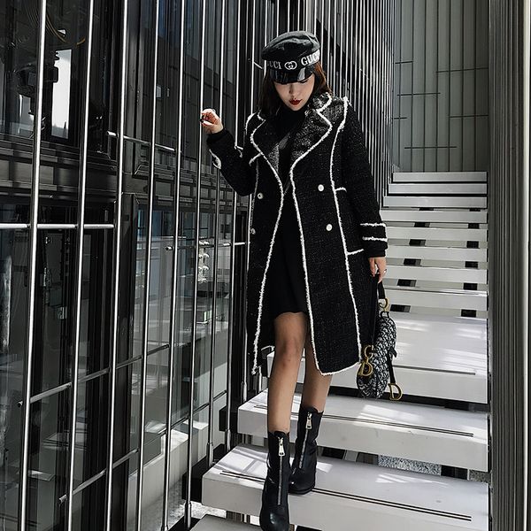 

small sweet wind cloth coat more female fall 2018 new long cultivate morality joker cape coat in 8978, Black