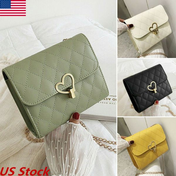 

us women lingge peach chain square pu shoulder bag crossbody handbag wallet new