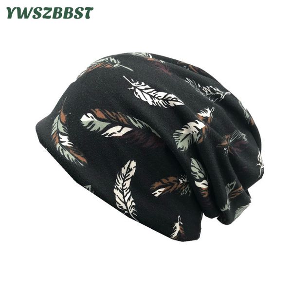 

new autumn turban cap for women feather print beanie winter female cotton warm women hat breathable head cap, Blue;gray