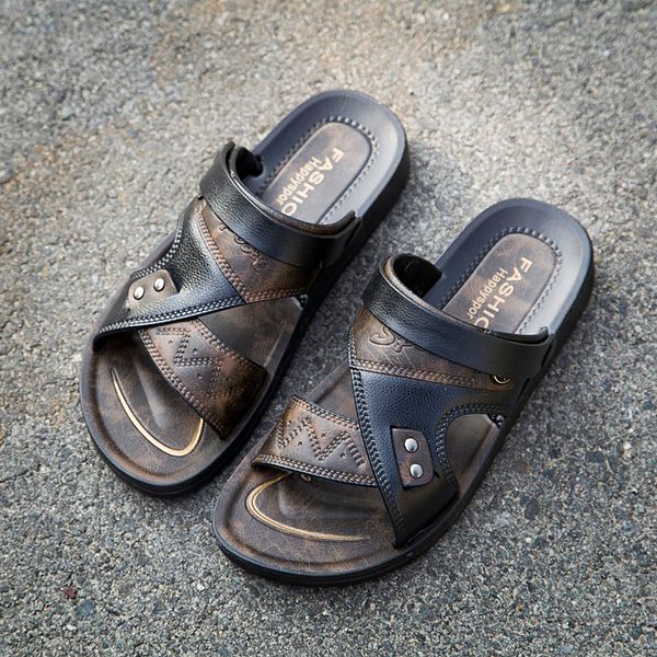 

slippers goodrsson summer cool water men's soft bottom beach fashion casual shoes, Black