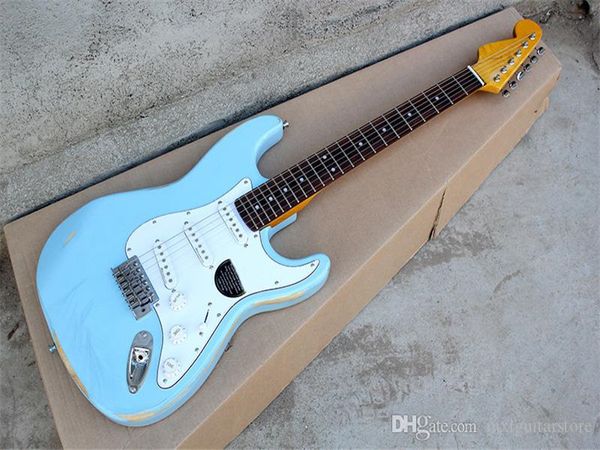 Quente! Fábrica Personalizada Guitarra Elétrica Afligido Azul Corporal Chrome Hardware Rosewood Fingingiboard oferta personalizada.