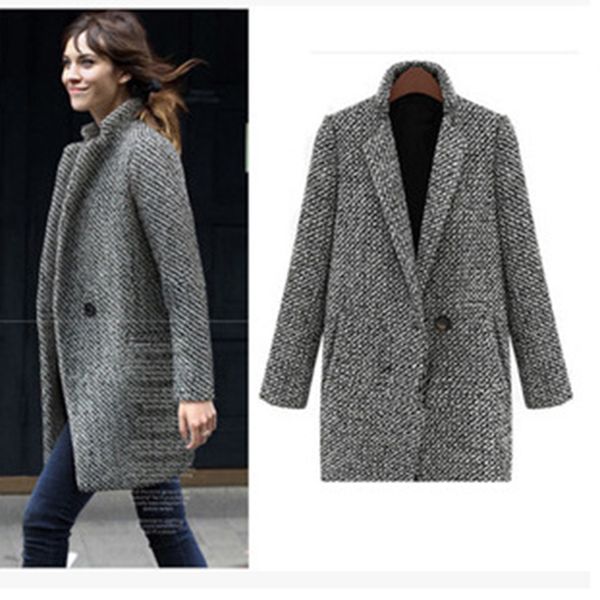 

spring new fashion wool women basic coats medium-long women's winter jacket women woolen outerwear casaco feminino, Black