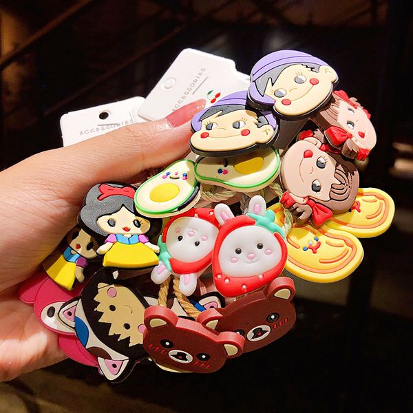 

2pcs/set new girls cute cartoon elastic children lovely hair bands kid sweet ponytail holder headband scrunchie hair accessories, Slivery;white