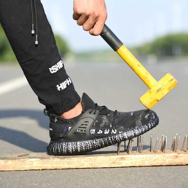 

heflashor indestructible ryder shoes men women steel toe air safety boots puncture-proof work sneakers breathable shoes, Black