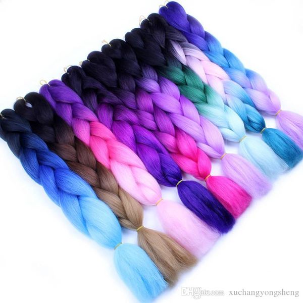 

5 pieces/lot crochet braids 100g/pack 24inch kanekalon jumbo braids hair ombre two tone colored synthetic hair for dolls crochet hair, Black