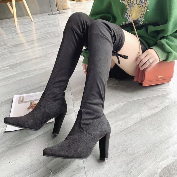

winter autumn women over the knee snow boots women lace up high heels dress thigh high boots shoes winter slim, Black