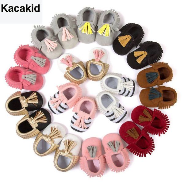 

first walkers kacakid baby shoes pu suede leather born boy girl moccasins soft fringe soled non-slip crib