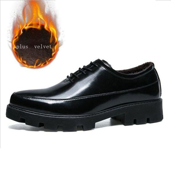 

fashion men pointed dress shoes pu business office keep warm shoes non-slip thick sole men wedding elevator shoe, Black