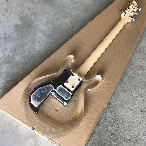 

In tock new acrylic body electric guitar with wood pickguard tran parent guitar real photo howing whole ale