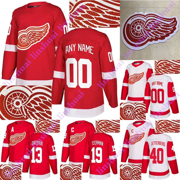

drilling detroit red wings jersey 19 steve yzerman 13 pavel datsyuk 9 gordie howe customize any number any name hockey jerseys, Black;red