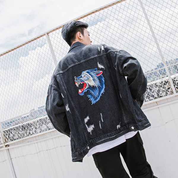 

wolf in my back' denim jacket, Black;brown
