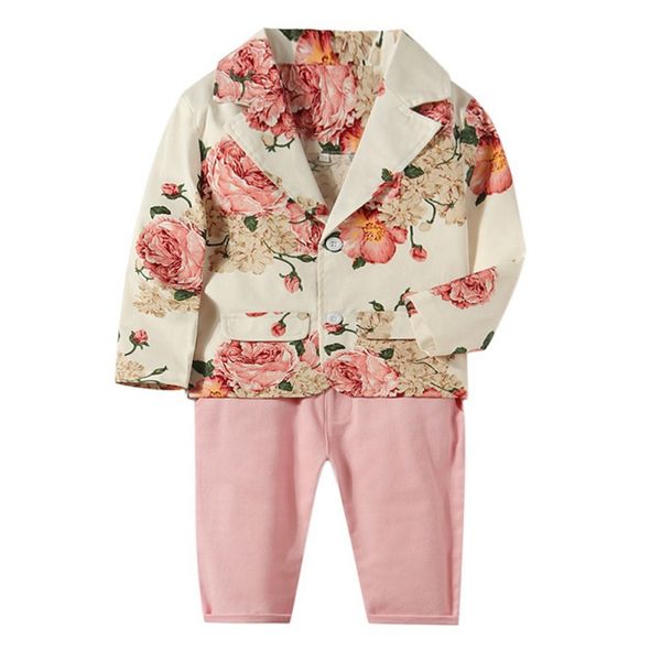 

boys clothes long sleeve peony print lapel balzer + pure color pants children clothes valentine's outfit boys, White