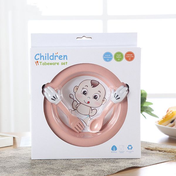 

food grade plastic baby bowl baby spoon fork wheat straw baby tableware set 4 colors for choosing