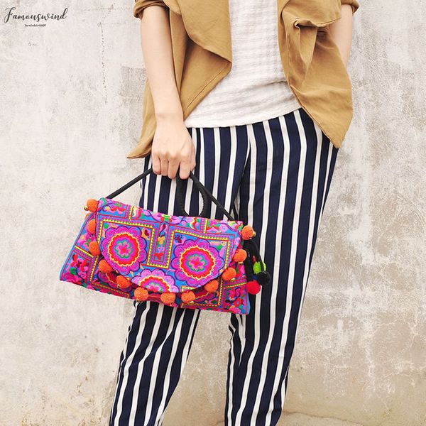 

womens shoulder bags national embroidered ball bags handmade ethnic embroidery shoulder messenger bohemian clutch handbags