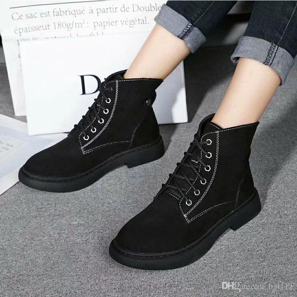 

leather women's boots 2019 new with flat-bottomed lace matte suede fashion short martin boots size 35-40