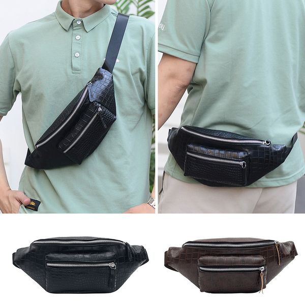

2019 new solid color bananos hombre cintura fashion men retro pure color alligator leather bags crossbody bag chest bags #c6