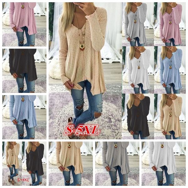 

2021 european fashion solid color head v-neck long-sleeved irregular sweater white, khaki, pink, gray, black, blue support mixed batch