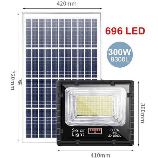 

umlight1688 portable waterproof aluminum remote 2pcs 300w 696 led outdoor solar led flood light with battery indicator