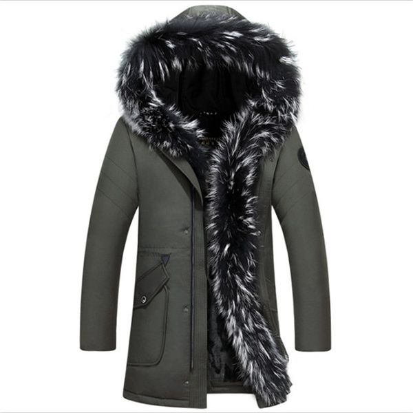

high-grade white raccoon hair men down coat winter warm big fur doudoune homme 90% duck down jacket warm winte fit -30 degrees, Black