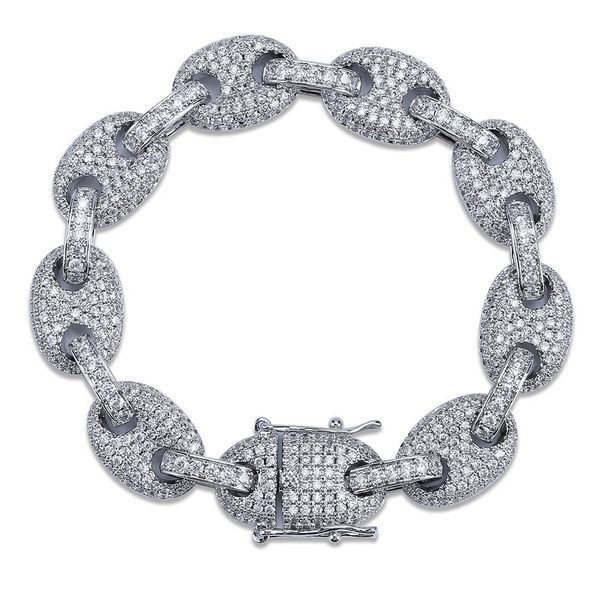 

diamond bracelet hip-hop cuba bracelet full diamond micro cubic zirconia men jewelry copper plating18k gold siver men fashion, Black