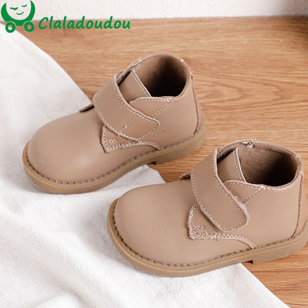 

claladoudou 12-14cm brand autumn boots baby girls boys pu leather waterproof pure black ankle boots soft sole toddler flat shoes, Black;grey