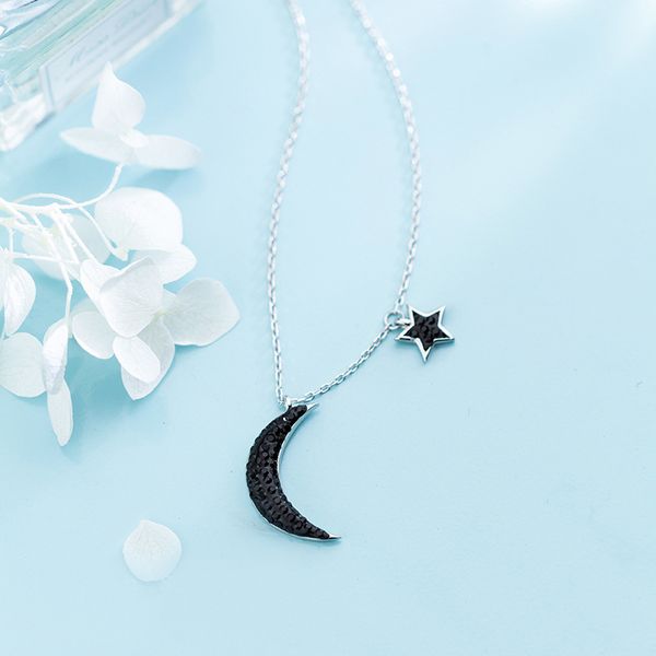 

mloveacc new arrival fashion 925 sterling silver black moon and star tales chain link pendant necklaces for women jewelry