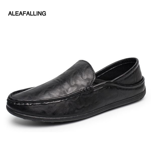 

aleafalling spring summer comfortable casual shoes mens soft leather shoes for men lace-up brand fashion flat loafers ca23, Black