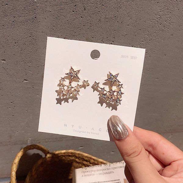 

2019 new shiny rhinestone star stud earrings silver color women earrings collection stud ear gifts accessories, Golden;silver