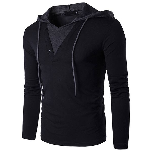 

solid color mens designer tshirt hooded long sleeve pullover mens fashion panelled teenagers casual tees, White;black