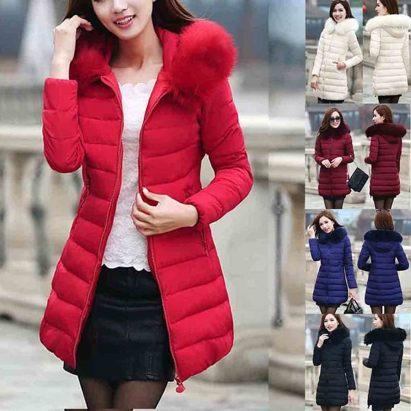 

women coat winter 2019 parkas for women cotton-padded warm outwear with a hood large faux fur collar outerwearmanteau femme, Black