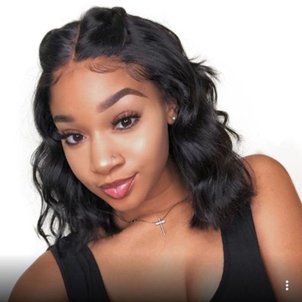 

360 lace frontal wig body wave short 360 lace front human hair wigs natural colored wavy brazilian remy hair baby, Black;brown