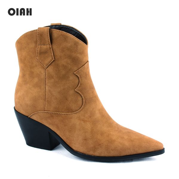 

ankle boots for women autumn winter western cowboy boots women slip on wedge high heel brown black suede shoes botas